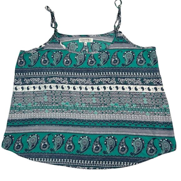 Cotton On Tops - Cotton On Womens Singlet Top Sz L Speghetti Strap Crop Tank Blue Teal Paisley